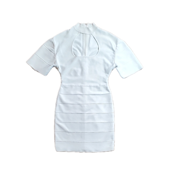 Herve Leger Icon Cutout  Sheath Mini Dress White Mock Neck - Picture 2 of 10